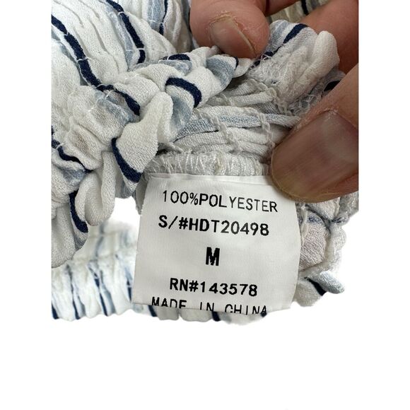 NWOT Hot & Delicious White and Blue Strip Ruffle Long Sleeve Off Shoulder Crop B - Picture 4 of 10